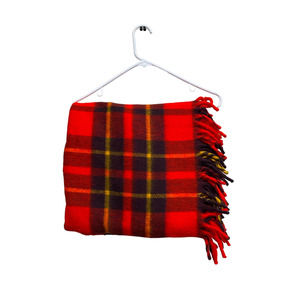 Vintage Faribo Minnesota Woolen Mills Red Plaid Wool Fringe Throw Blanket